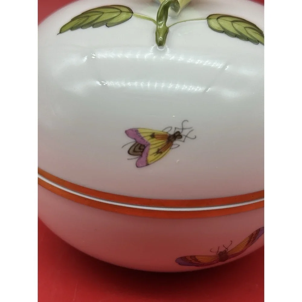 Vintage Herend Queen Victoria Yellow Rose Finial Porcelain Trinket Box